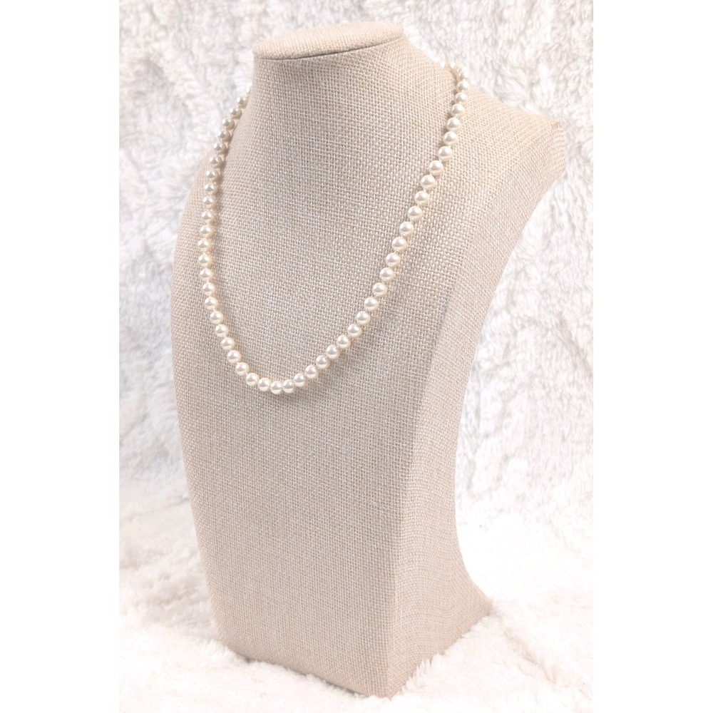 Vintage Monet Faux Pearl Strand Necklace Hand Knotted Gold Tone Clasp Cream 18"